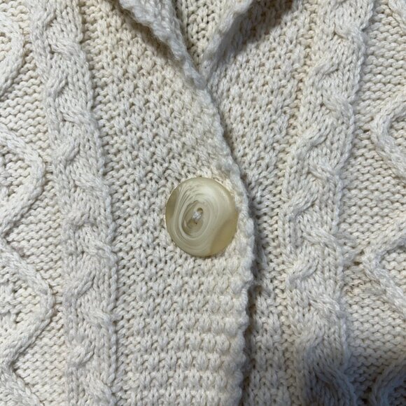 Inis Crafts Aran Knit Cardigan Sweater 100% Merino Wool One Button Closure - Picture 3 of 9
